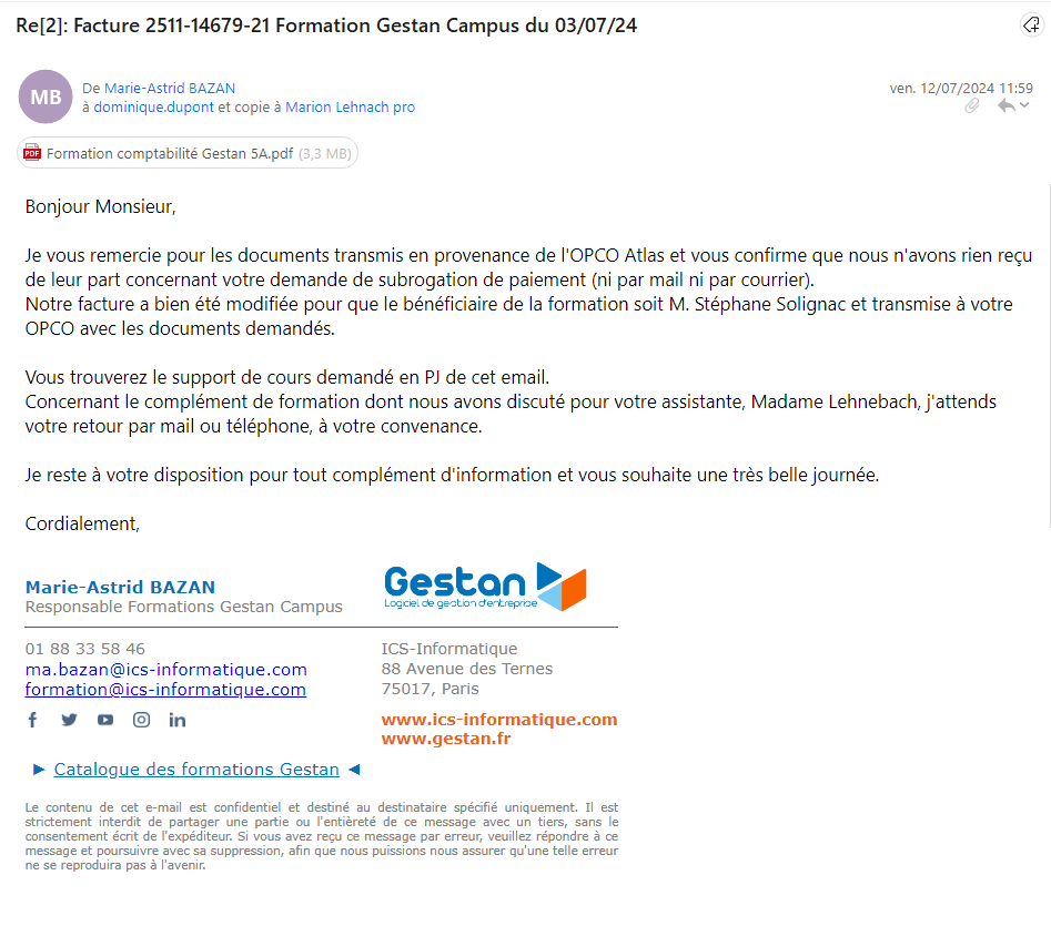 Preuve de transmission du support de cours comptabilité M5A - SD - 2024